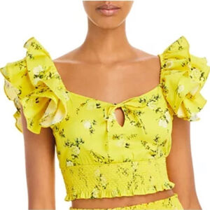 Alice + Olivia yellow floral Shanae ruffle crop top Medium